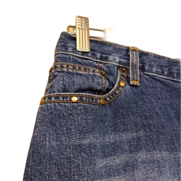 Abercrombie & Fitch | Women's Dark Denim Distressed Hem Mini Skirt (Size 6) - Picture 3 of 11